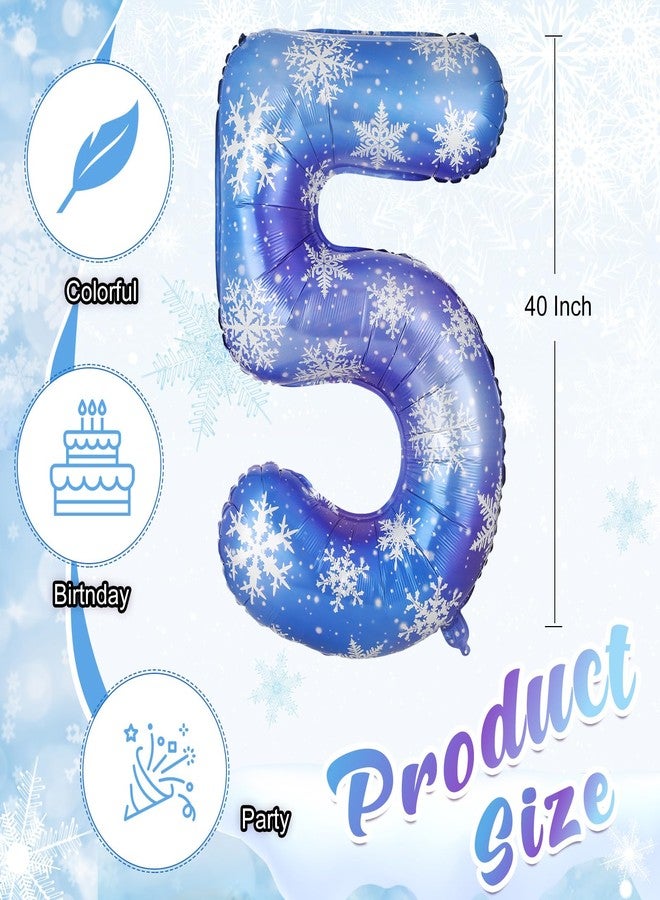 Lunmon 40 Inch Blue Snowflake Balloon Number Birthday Balloons Decorations for Girls Birthday Snowflake Themed Party Supplies Winter Party Decorations(Number 5) - Image 2